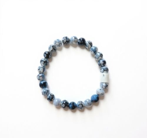 Heren armband 8 mm Dragon Veins Agaat met mat zilverkleur kraal