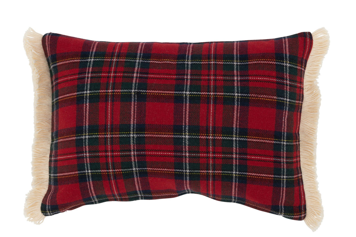 J-Line kussen Ruit Bonheur - polyester - rood/groen