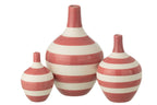 J-Line vaas Gestreept - porselein - wit/roze - set van 3