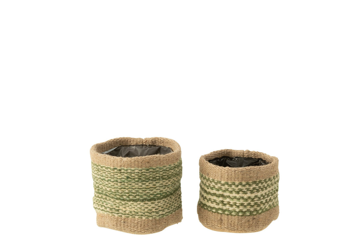 J-Line mand Rond + Band - jute - naturel/groen - XS/S