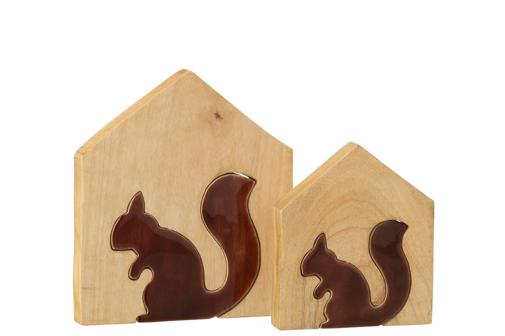 J-Line decoratie Eekhoorn In Huis - hout - naturel/bruin - L