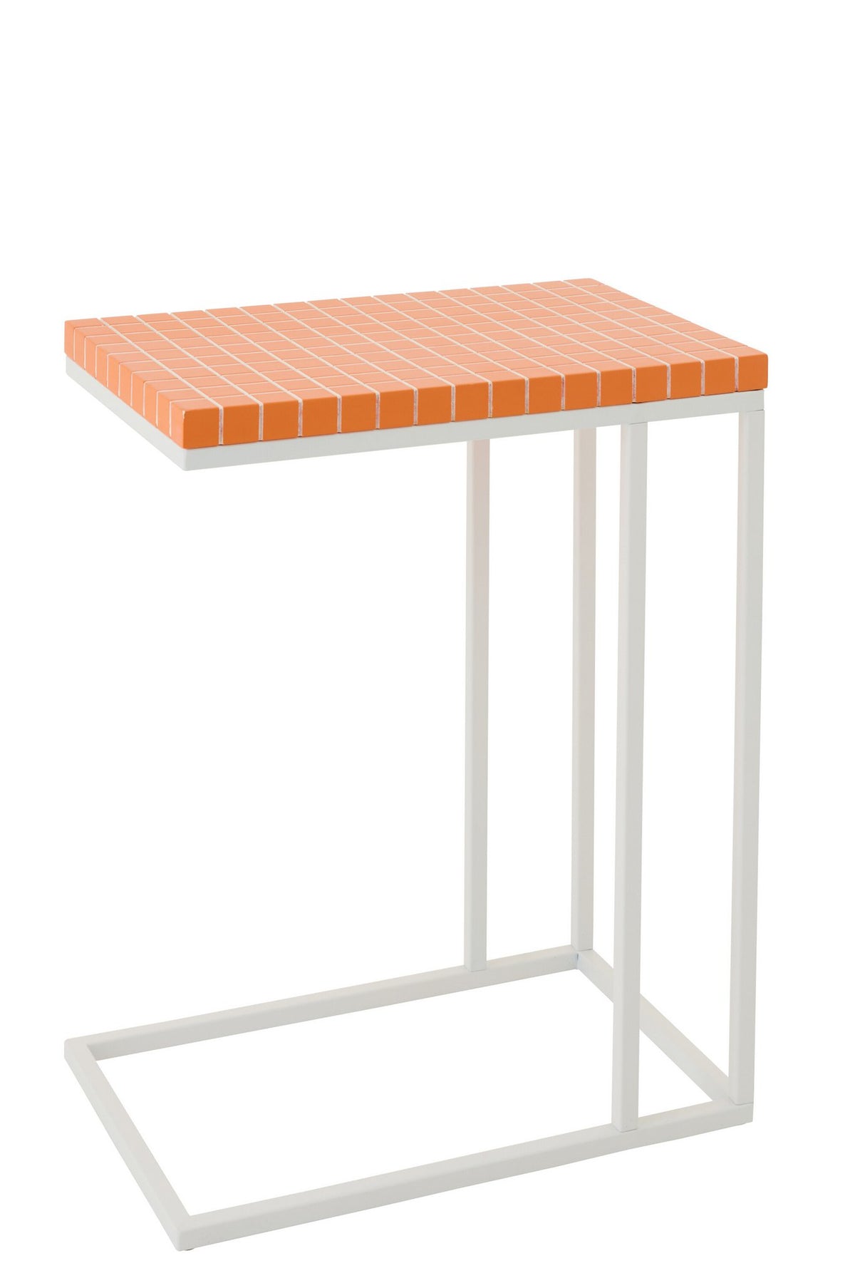 J-Line bijzettafel Rechthoek Geruit - ijzer - oranje/wit