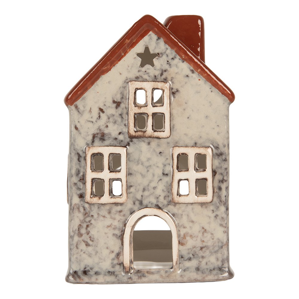 Waxinelichthouder Huis 8x7x13 cm Grijs Keramiek