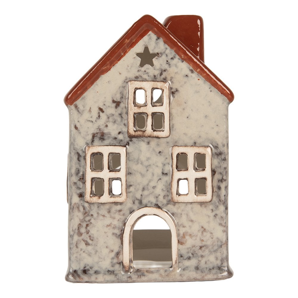 Waxinelichthouder Huis 8x7x13 cm Grijs Keramiek