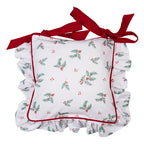 Kussenhoes Stoelkussen 40x40 cm Wit Rood Katoen Hulstbladeren Kerstkussen