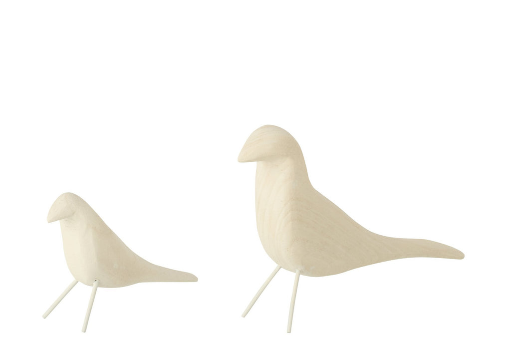 J-Line figuur Vogel Staand - hout - wit - set van 2