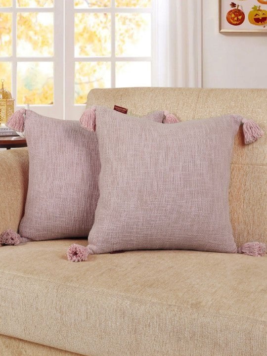 Set van 2 - Decoratieve kussenhoezen – Textiel met accent aan de binnenkant – Natuurlijke vezels, rand met franjes