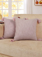 Set van 2 - Decoratieve kussenhoezen – Textiel met accent aan de binnenkant – Natuurlijke vezels, rand met franjes