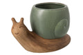 J-Line bloempot Slak - steengoed - beige/grijsgroen