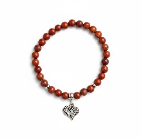 Dames armband rode Jaspis 6 mm met hart bedel
