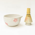 Gardehouder | Keramische handgemaakte Matcha-gardeset | Roze bloem