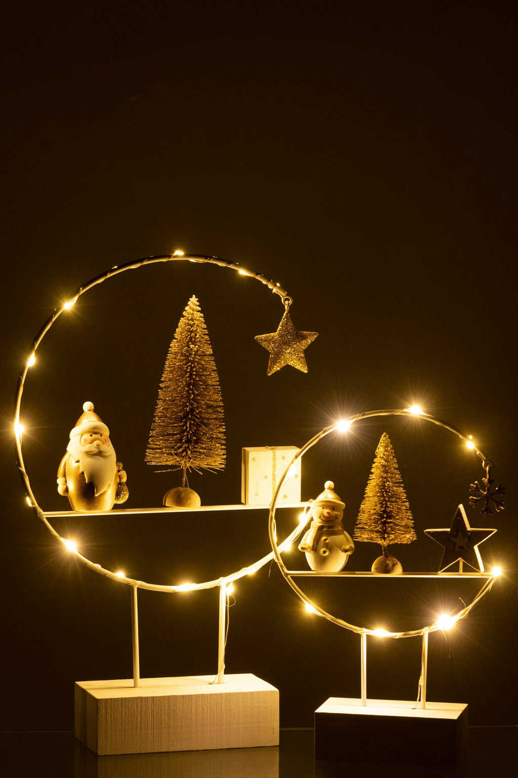 J-Line Semicirkel Op Voet+Led Kerstman Hout Wit/Goud