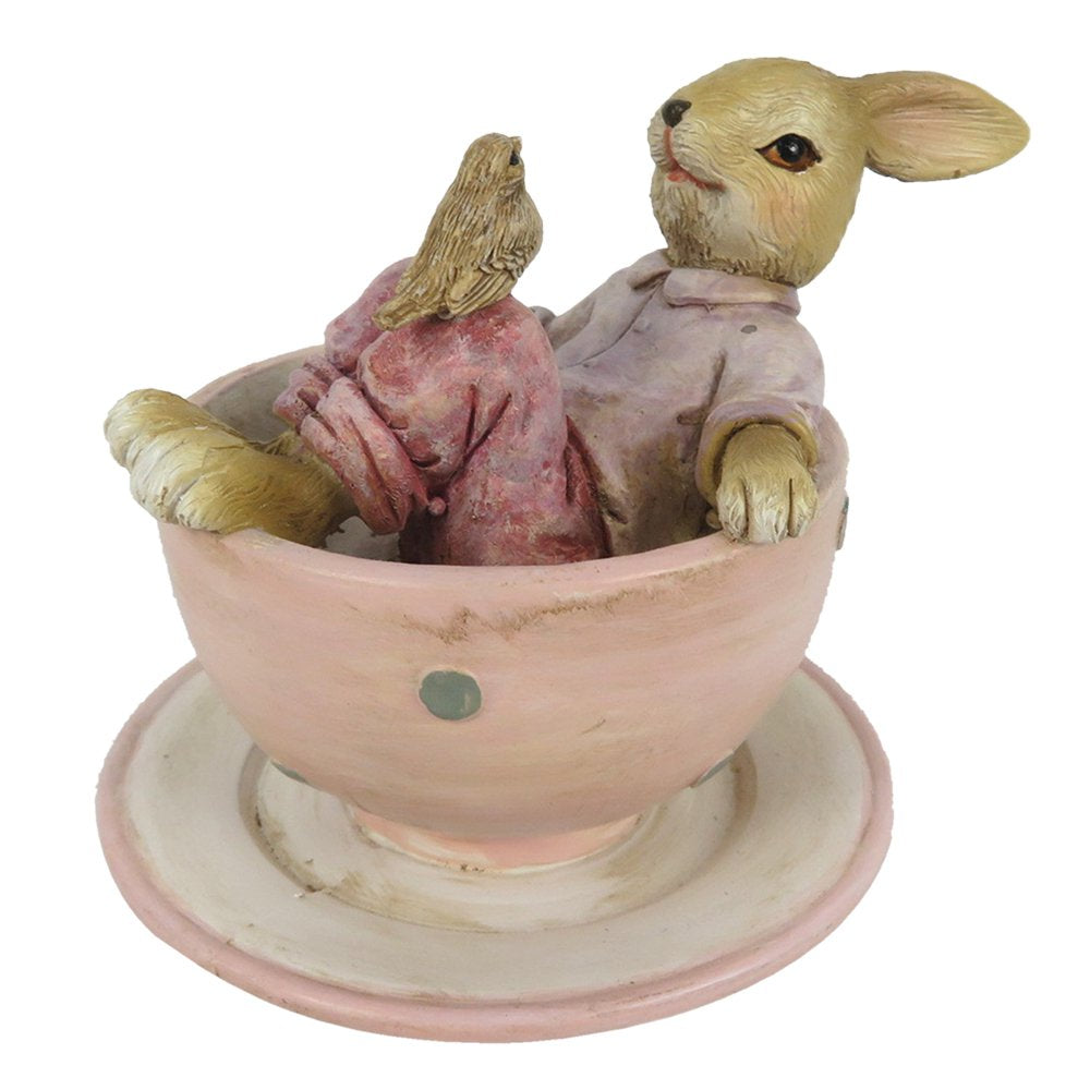 Beeld Konijn 10x8x8 cm Bruin Roze Kunststof