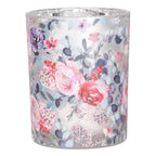 Theelichthouder Set van 2 Ø 7x8 / 10x13 cm Grijs Glas Bloemen