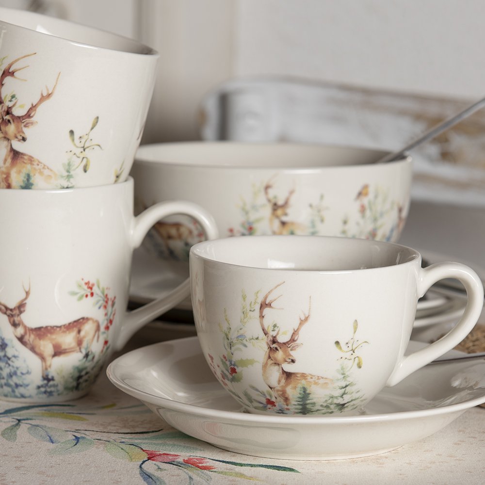 Kop en Schotel 200 ml Wit Keramiek Hert Servies