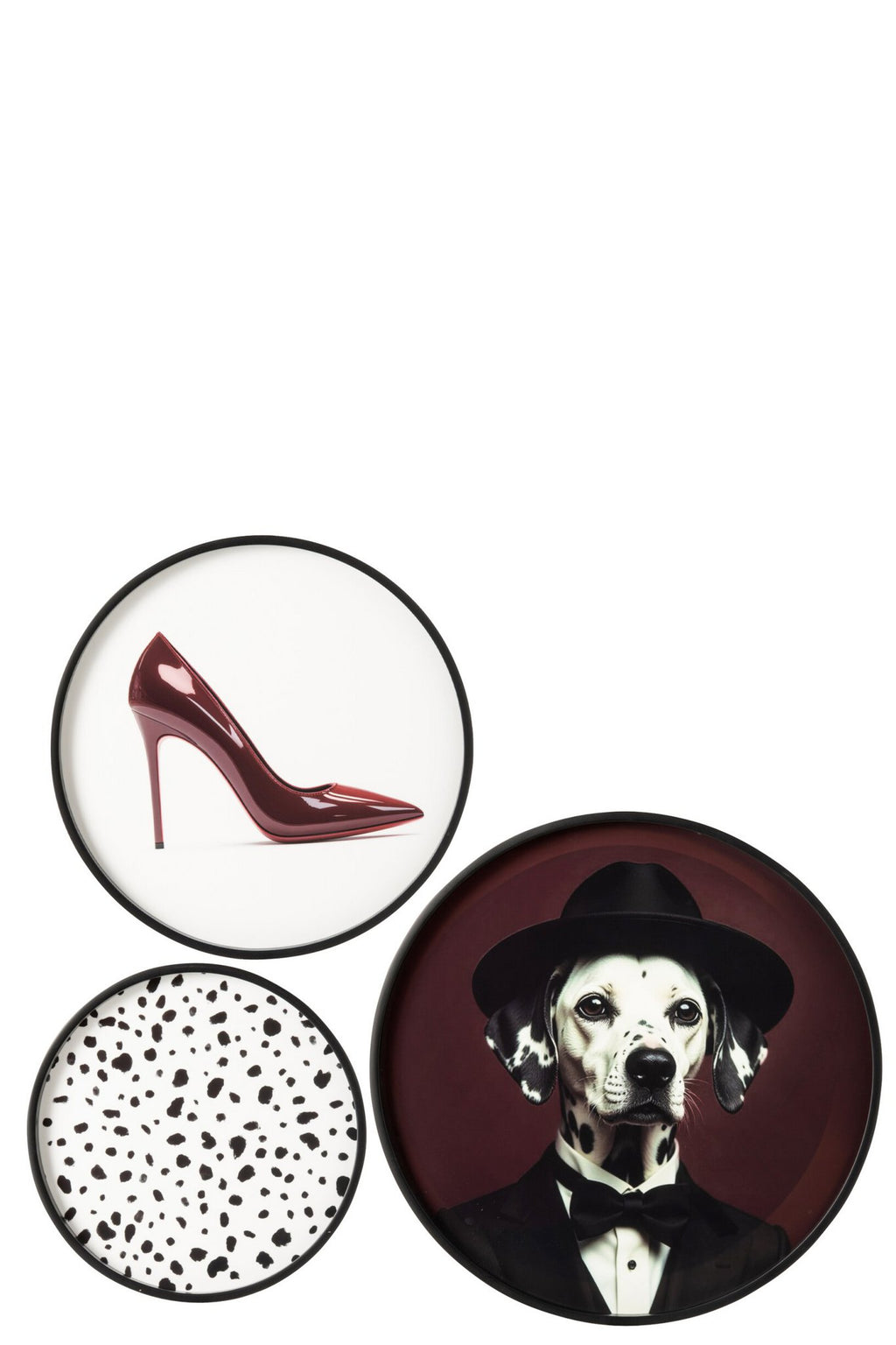 J-Line Ronde wanddecoraties dalmatiër - MDF - zwart/wit - set van 3