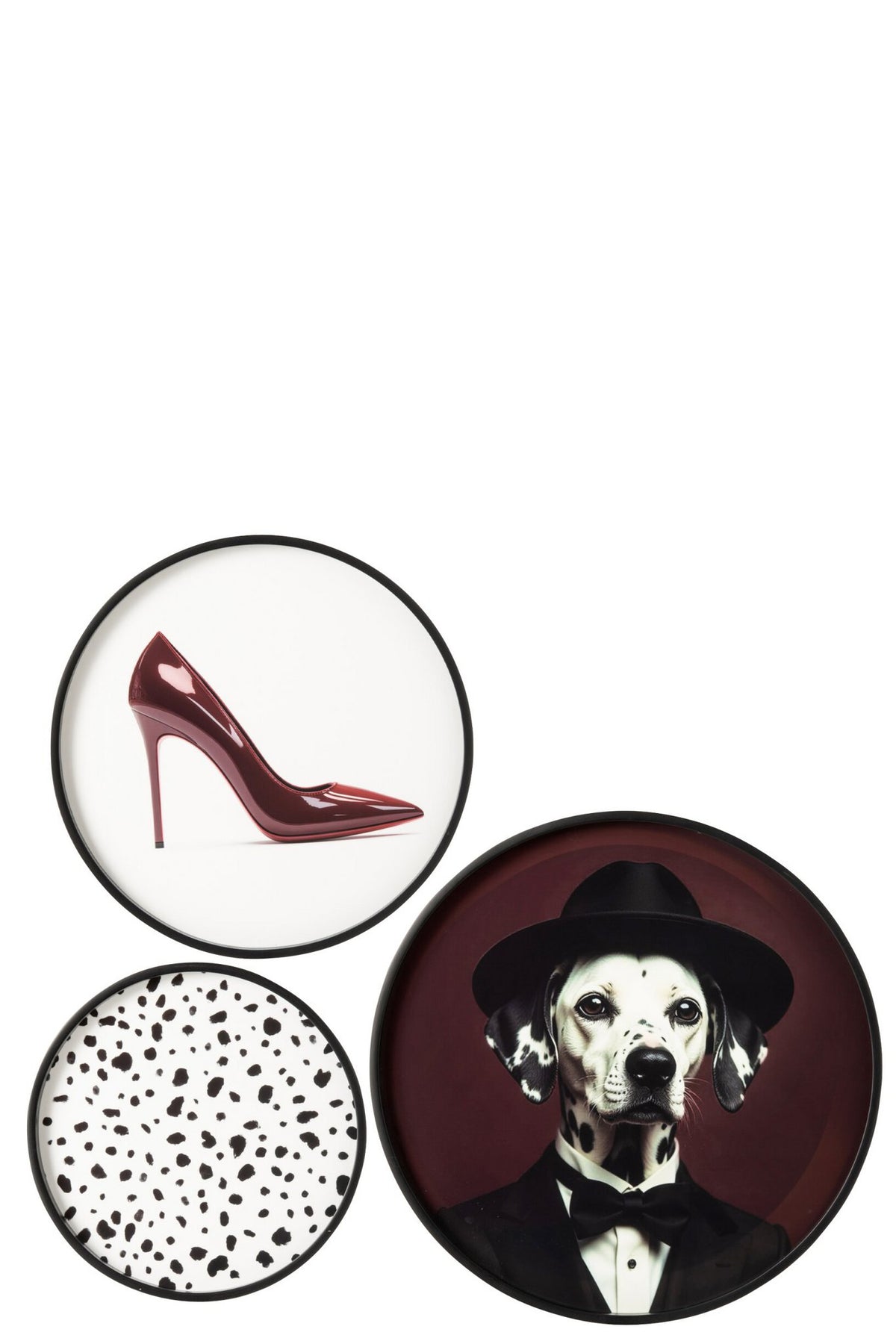 J-Line Ronde wanddecoraties dalmatiër - MDF - zwart/wit - set van 3