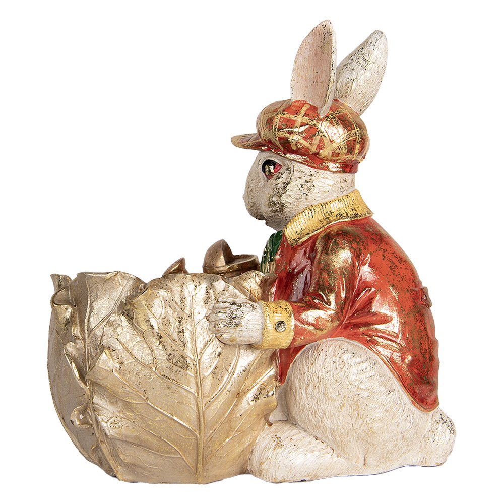 Decoratie Beeld Konijn 28x18x30 cm Beige Rood Kunststof