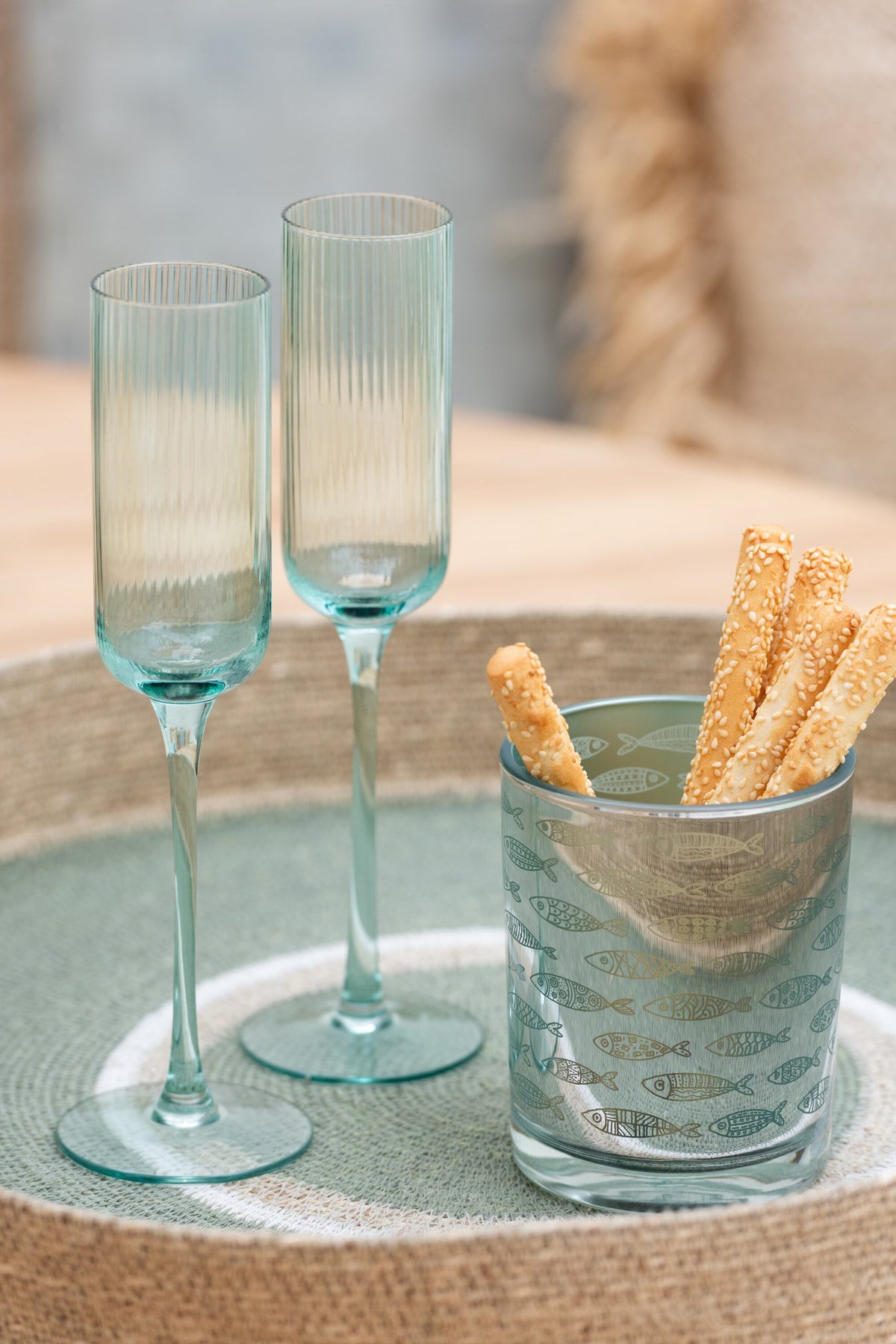 J-Line glas champagne Louise - glas - transparant/groen