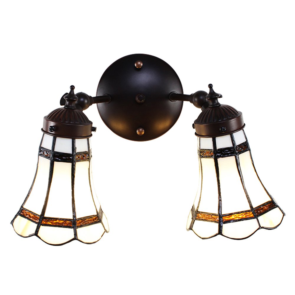 Wandlamp Tiffany 30x23x23 cm Wit Bruin Glas Muurlamp