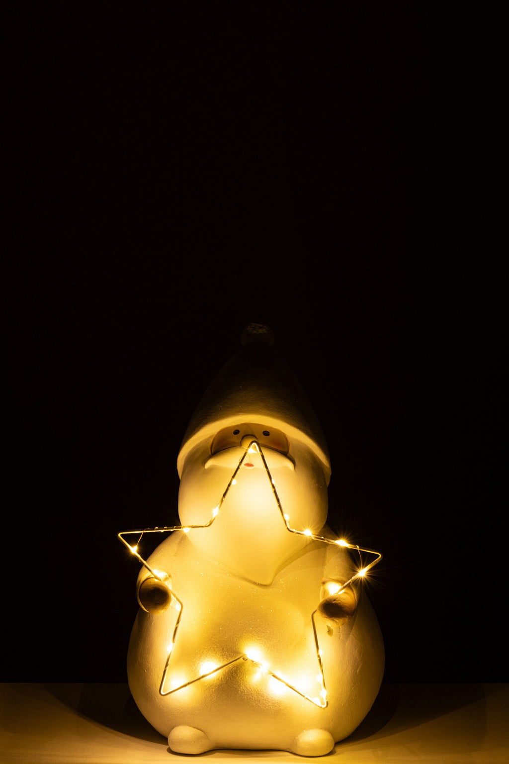 J-Line figuur Kerstman Ster - polyresin - wit - L - LED lichtjes