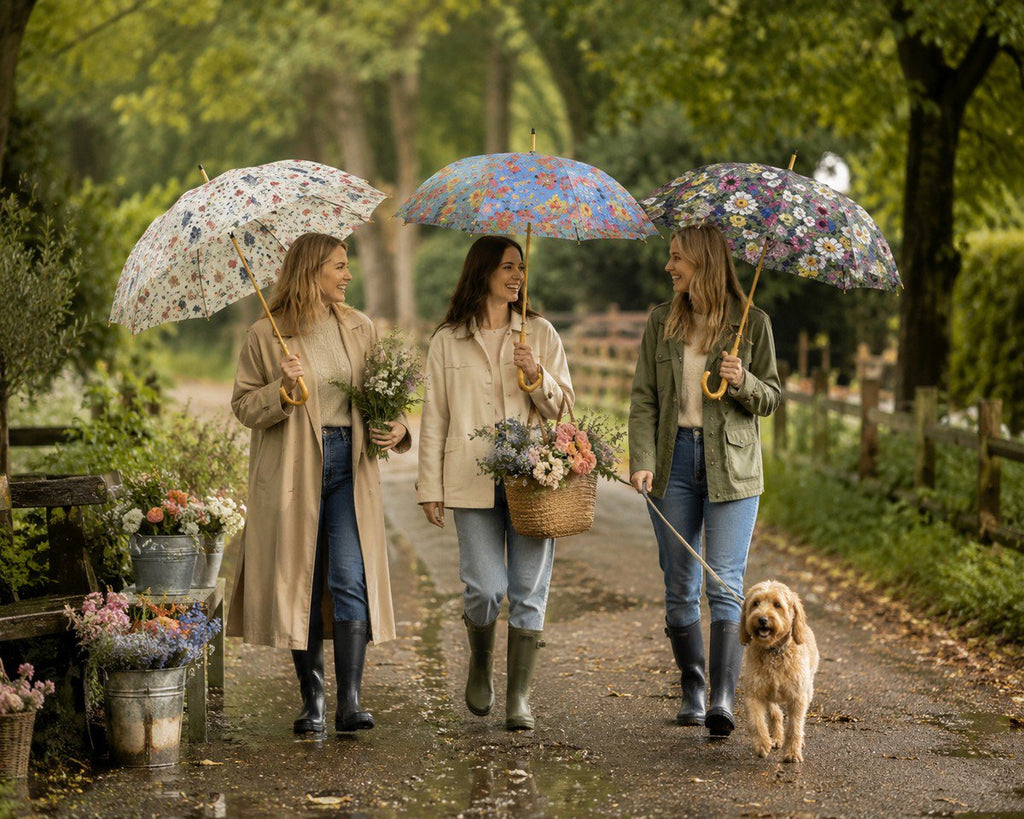 Paraplu bloemenweide off white 105 cm