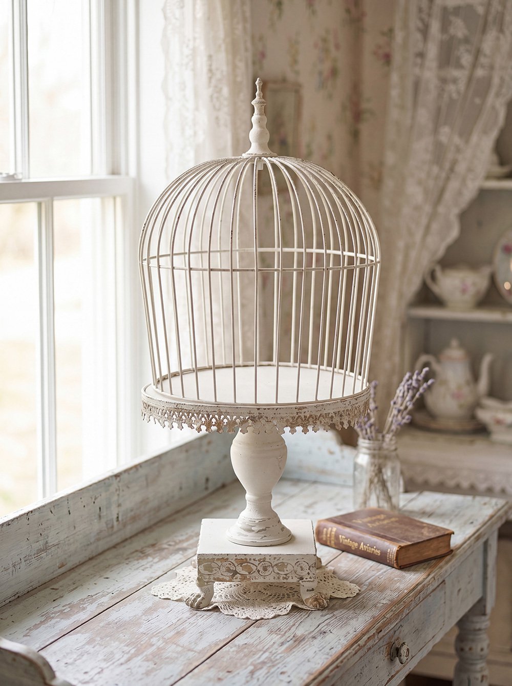 Vogelkooi Decoratie Ø 33x69 cm Beige IJzer