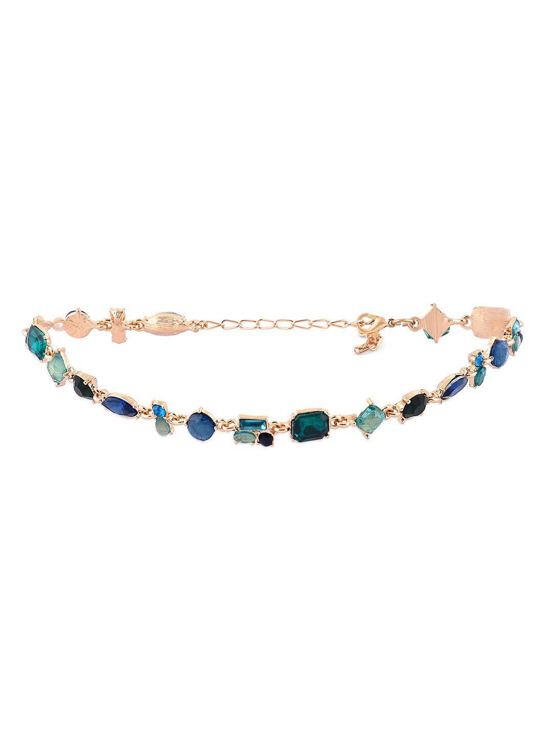 Vergulde ketting met kunststenen en studs – eigentijdse mode-sieraden – legering en kunststenen – 19 cm lengte