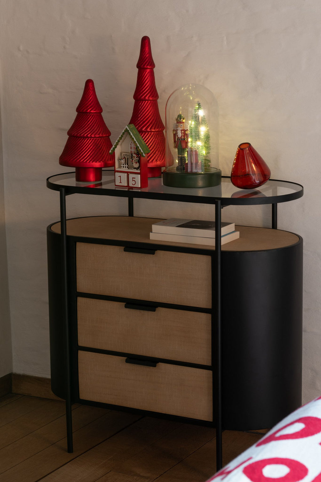 J-Line kast Avy - ijzer - naturel/zwart