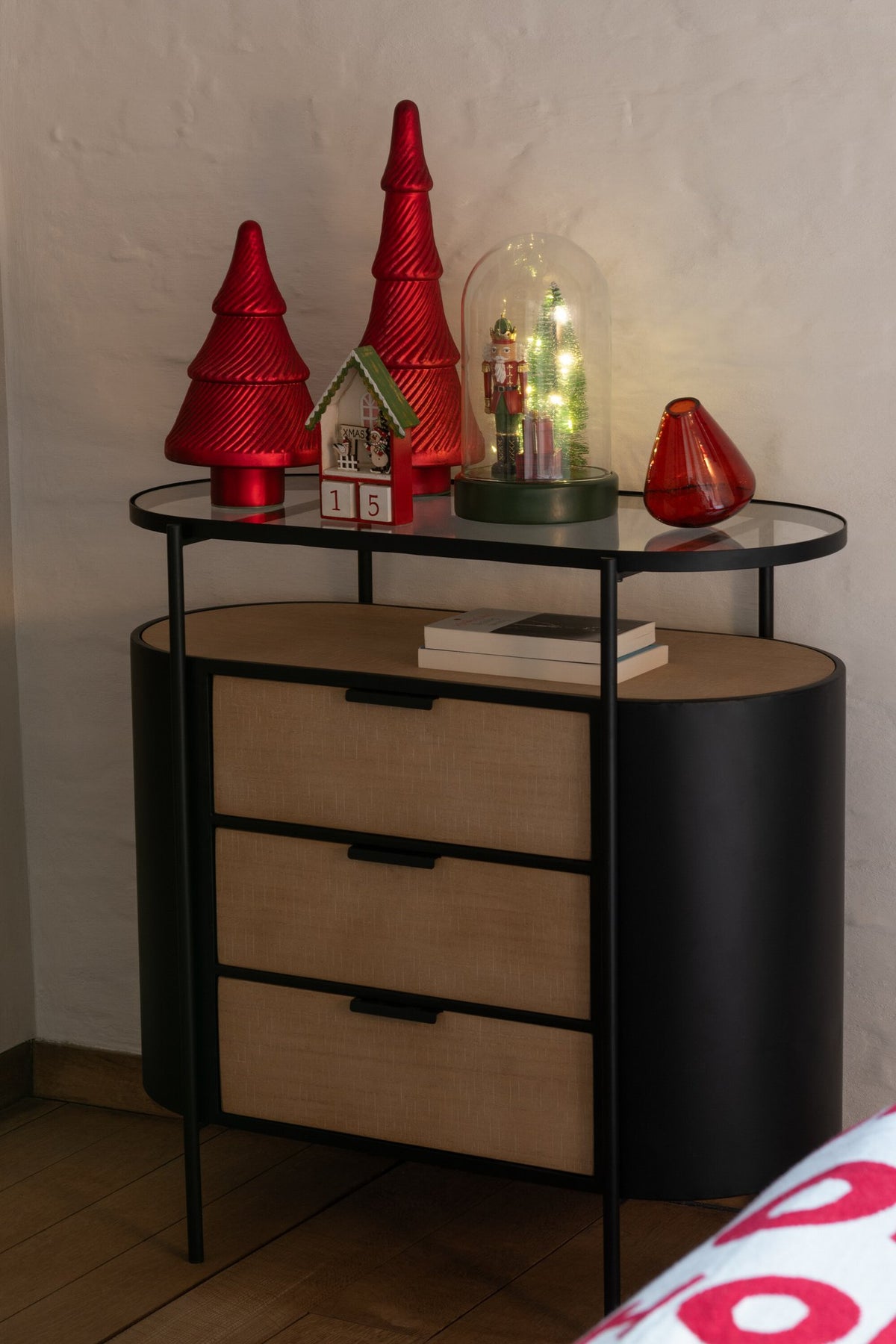J-Line kast Avy - ijzer - naturel/zwart