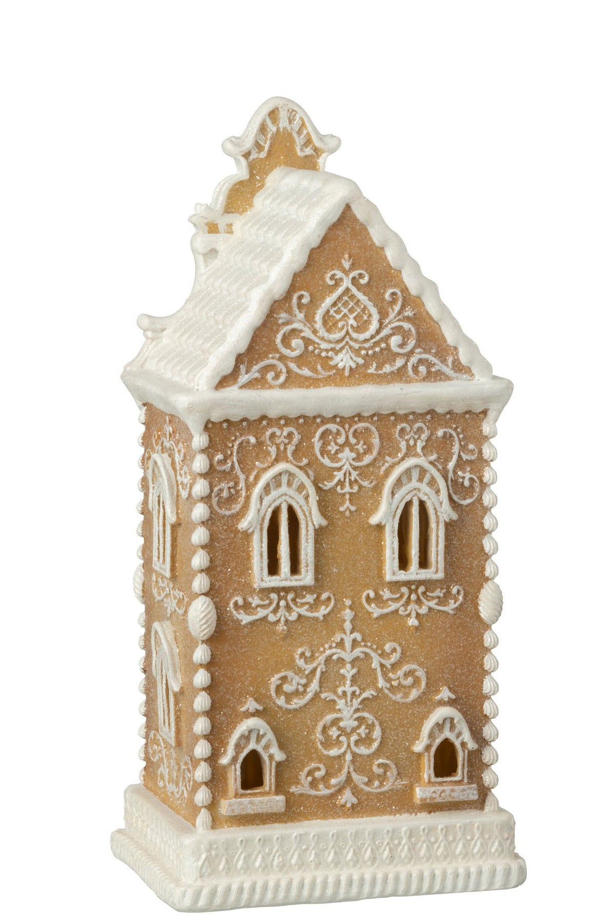 J-Line decoratie Peperkoek Huis - polyresin - beige/wit - LED