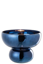 J-Line windlicht op voet Afgerond - glas - blauw - Ø 23 cm