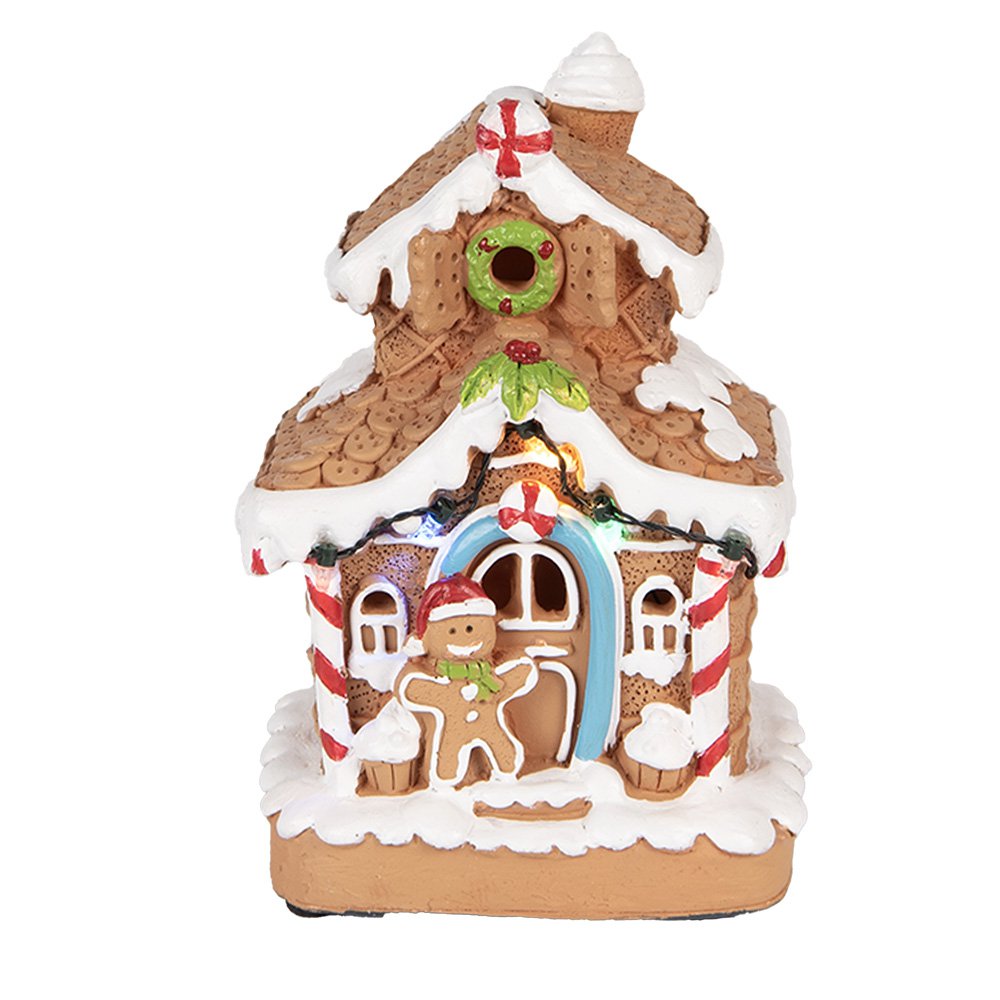 Kerstdecoratie met LED-verlichting Gingerbread house 11x10x17 cm / 2xAA Bruin Kunststof
