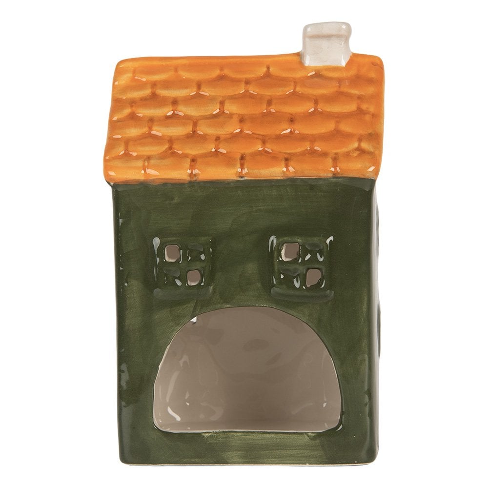 Waxinelichthouder Huis 9x8x15 cm Groen Keramiek