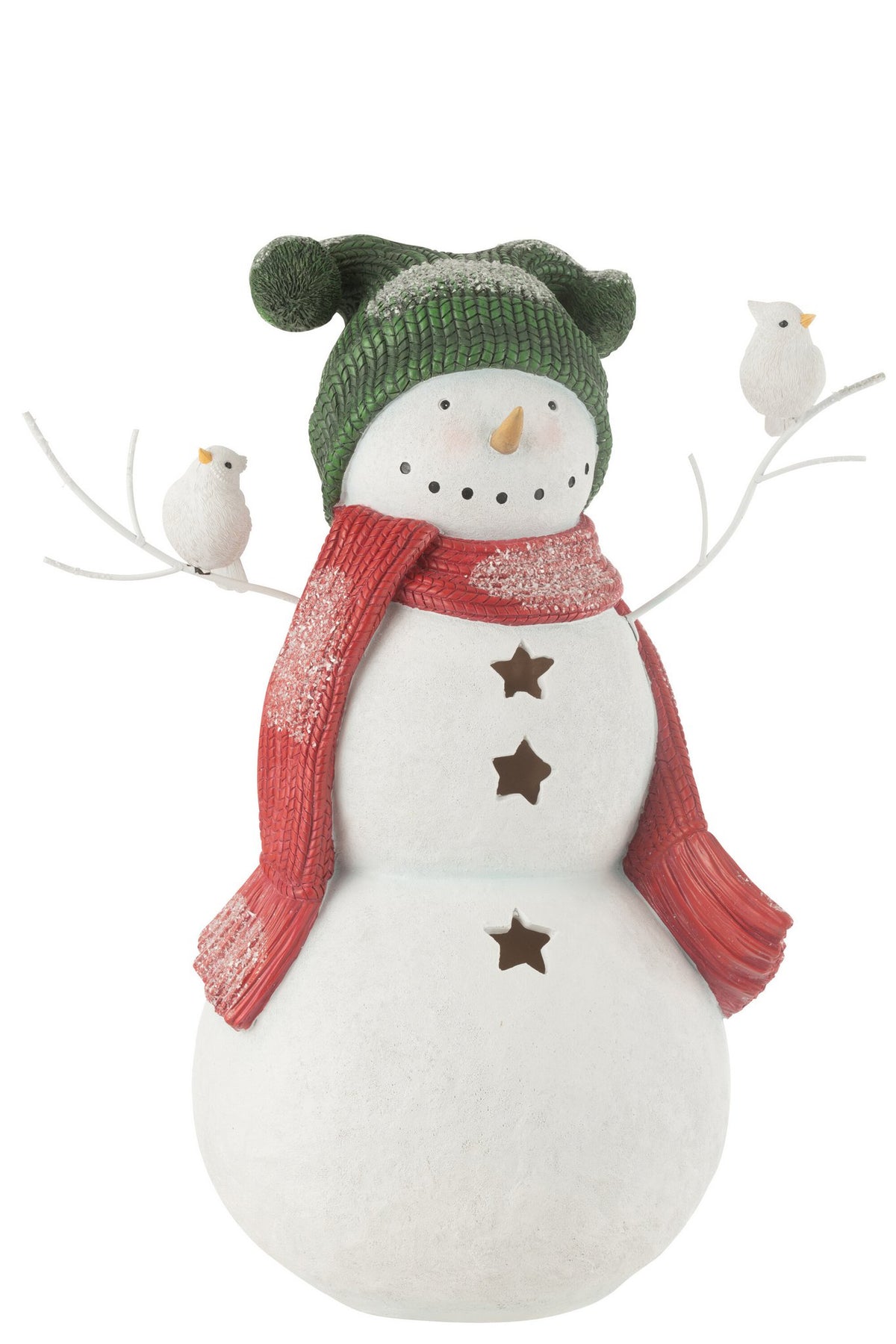 J-Line figuur sneeuwman Vogels - polyresin - rood/green - large