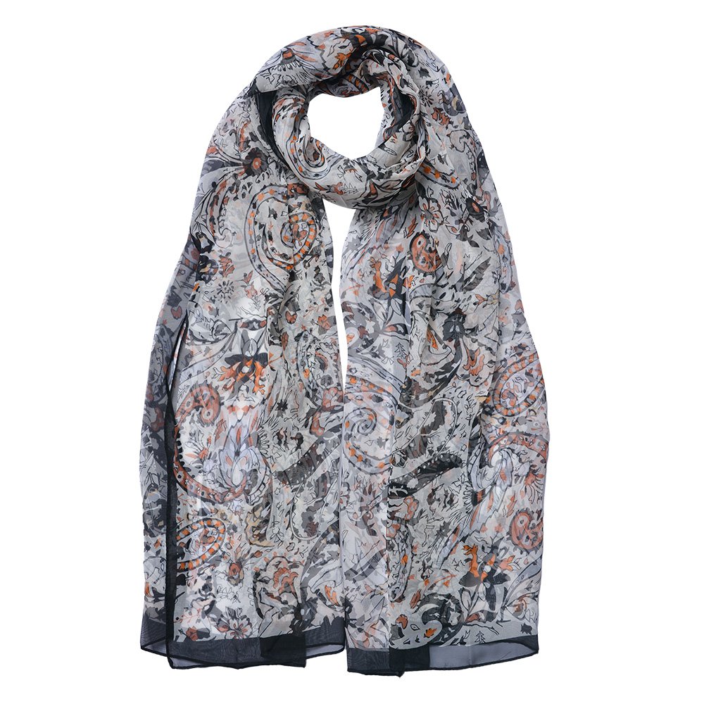 Sjaal Dames Print 50x160 cm Zwart Synthetisch