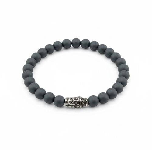 Heren armband mat Hematiet 8 mm met Boeddha kraal