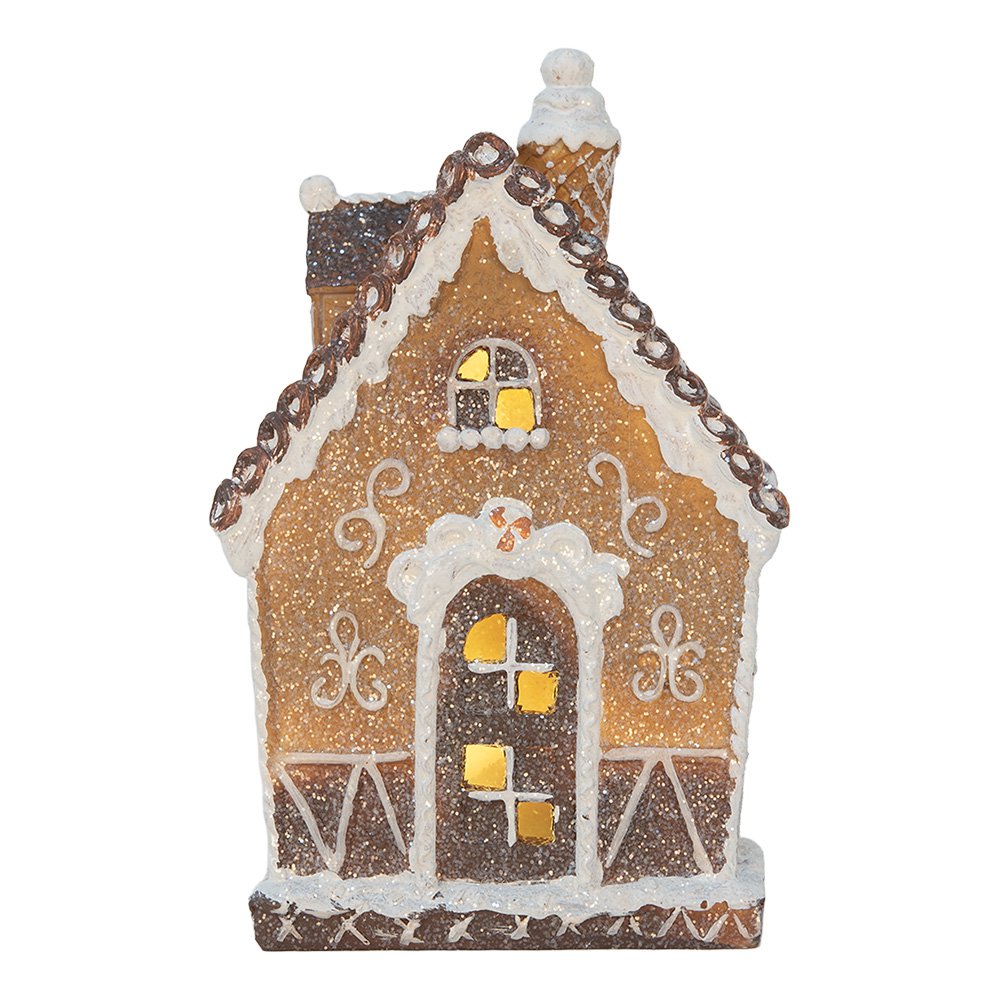 Gingerbread house met LED 13x9x20 cm Bruin Kunststof