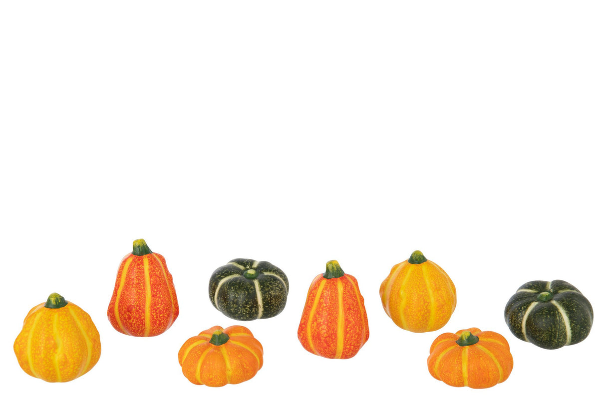 J-Line decoratie Pompoen - keramiek - mix - set van 8
