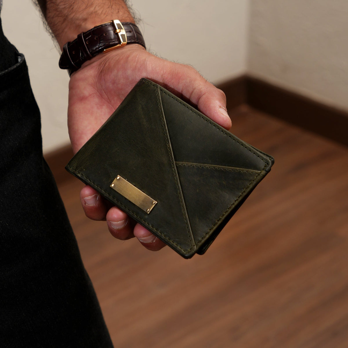 Elegante groene leren portemonnee – slank en praktisch ontwerp