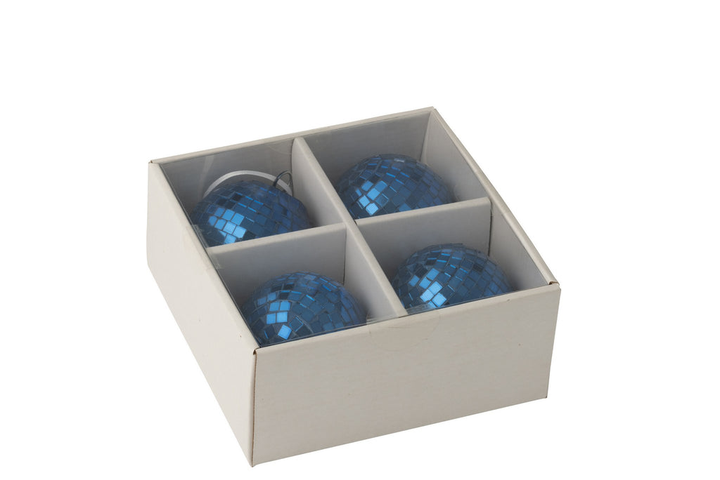J-Line kerstbal Spiegel - glas - blauw - small - doos van 4