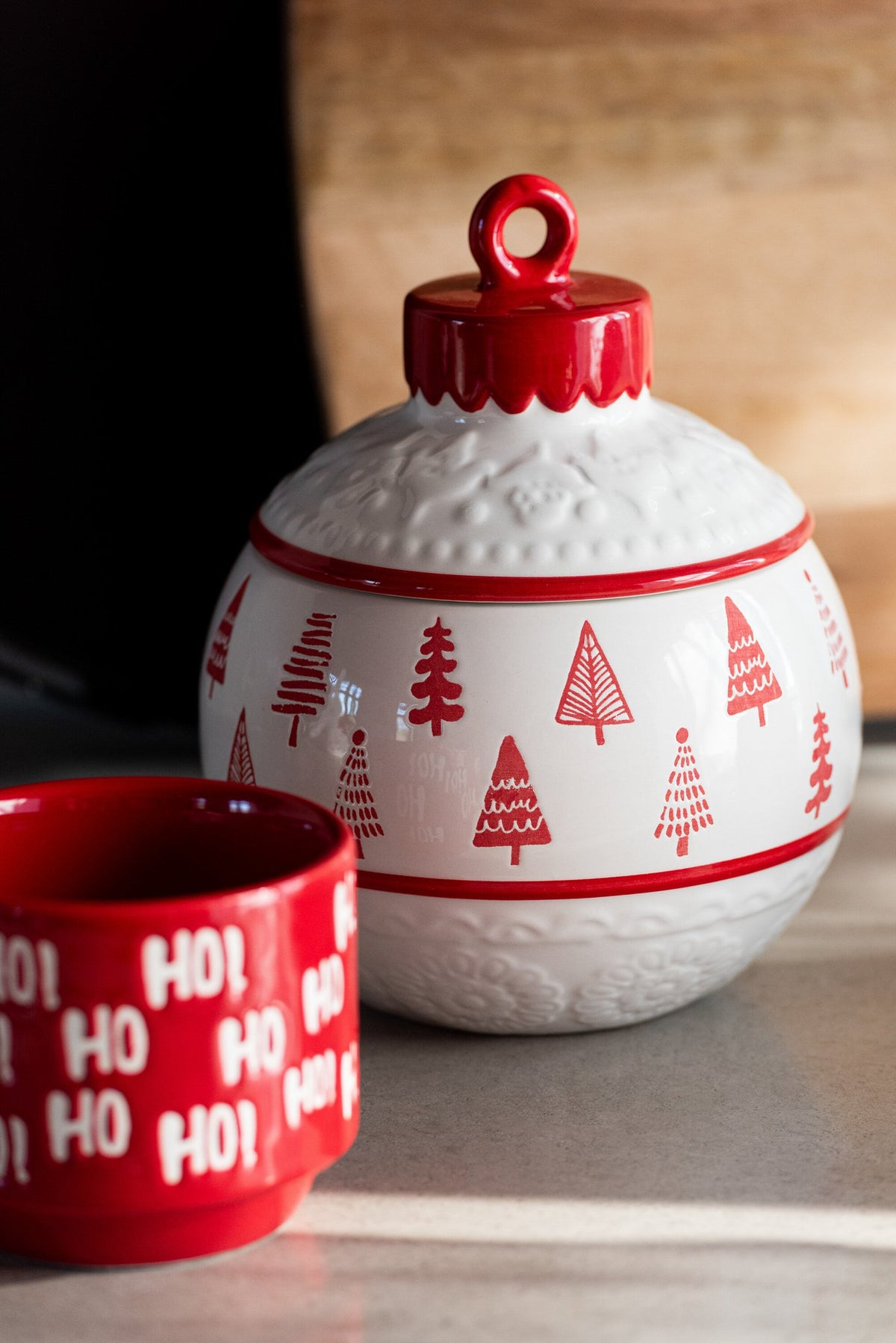J-Line voorraadpot Kerstmis Bal Dolomiet - keramiek - rood/wit