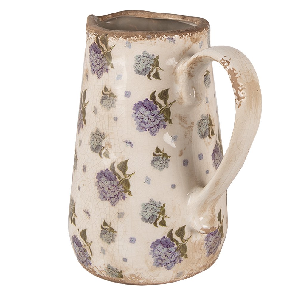 Decoratie Kan 16x12x18 cm Beige Blauw Keramiek Bloemen Schenkkan