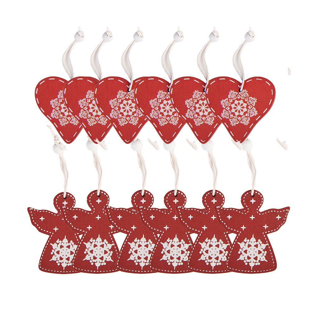 Kersthanger Set van 12 Hart 13x13 cm Rood Hout