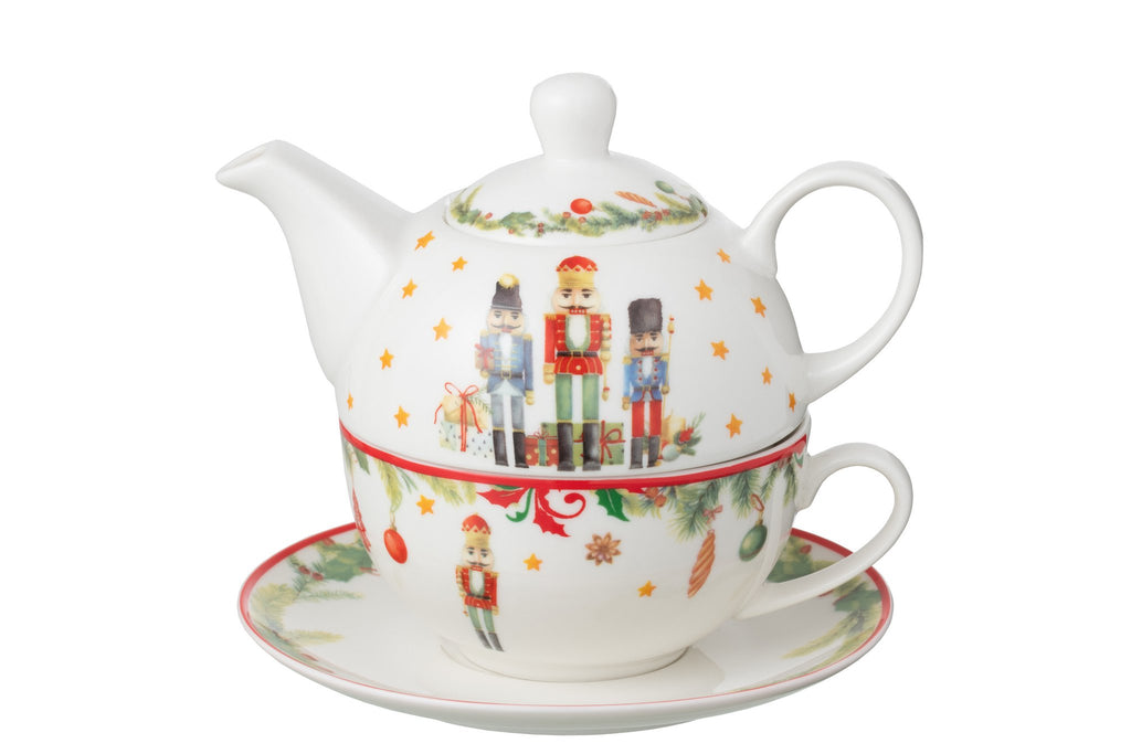J-Line theepot Notenkraker - keramiek - wit - giftbox