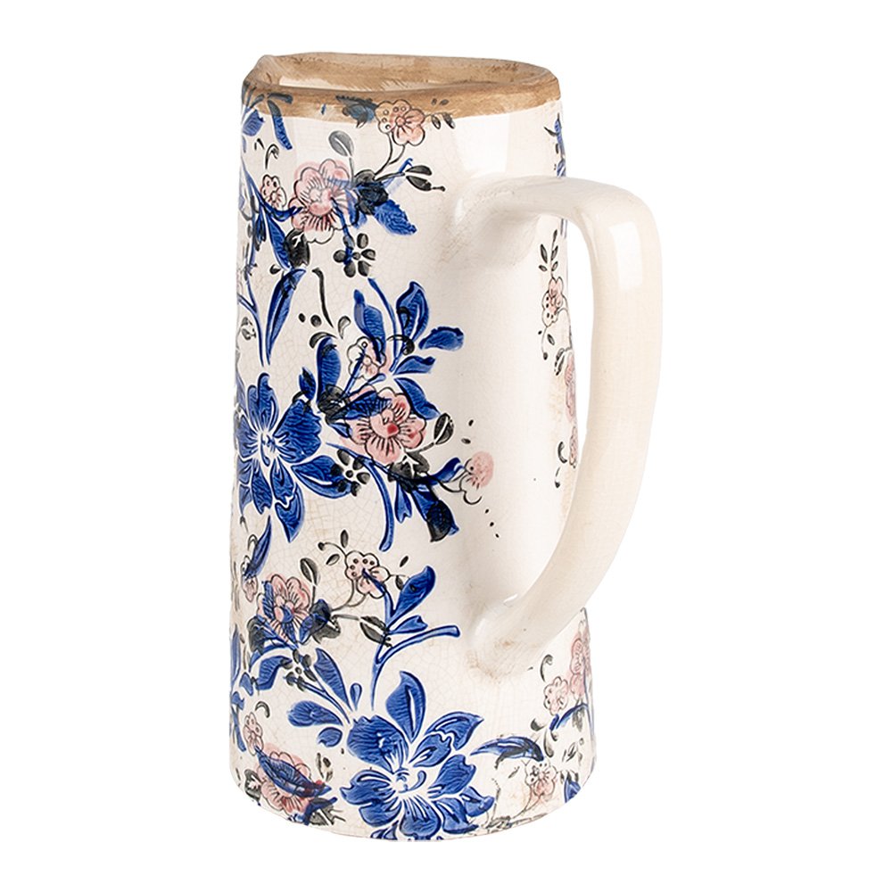 Decoratie Kan 21x14x26 cm Beige Blauw Keramiek Bloemen Schenkkan