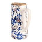 Decoratie Kan 21x14x26 cm Beige Blauw Keramiek Bloemen Schenkkan
