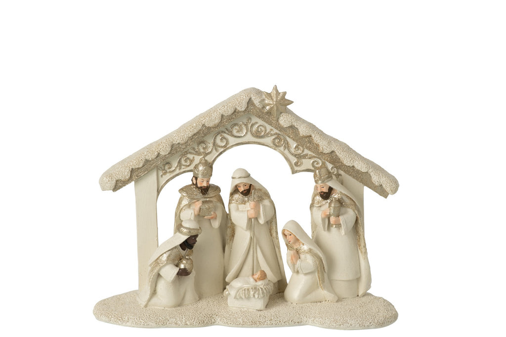 J-Line Kerststal - steen - lichtbeige/goud - large