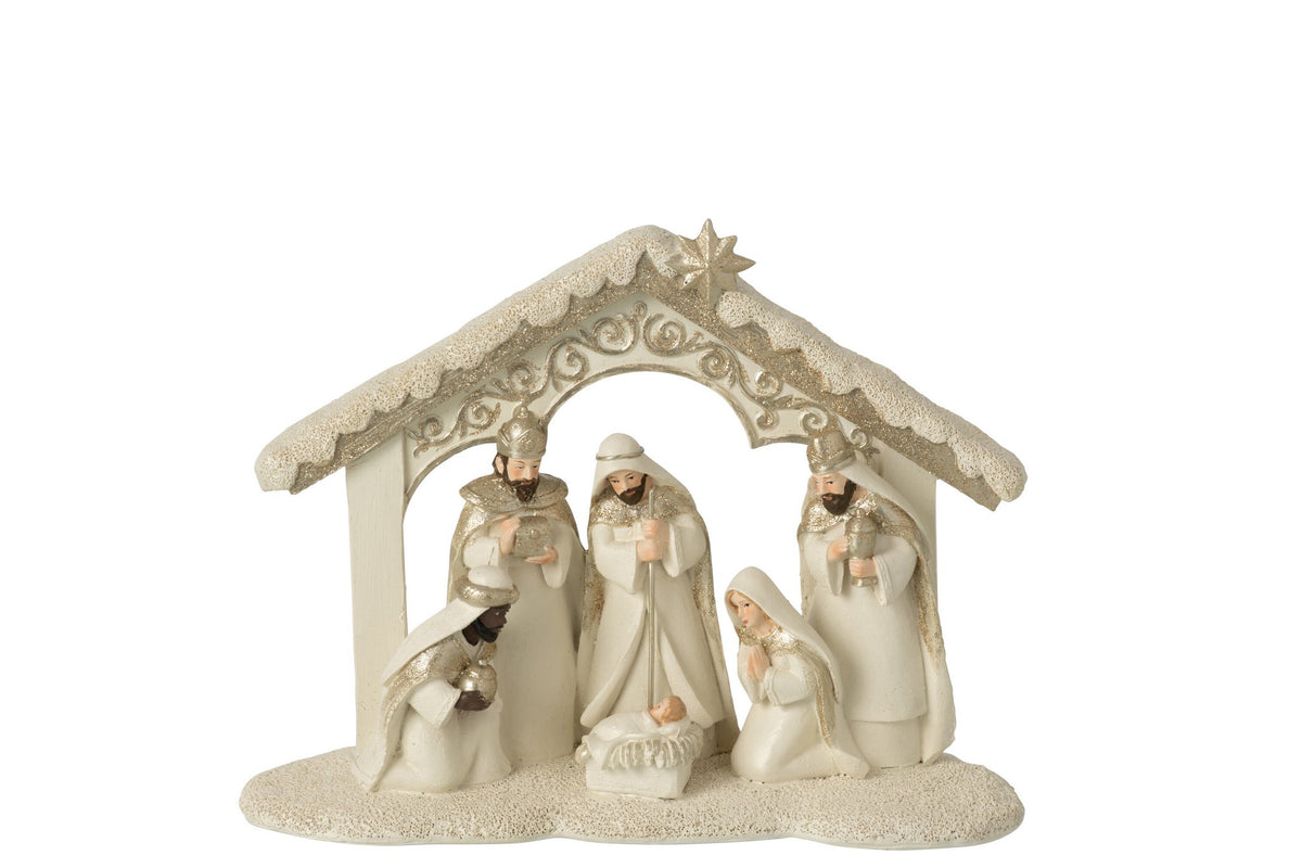 J-Line Kerststal - steen - lichtbeige/goud - large