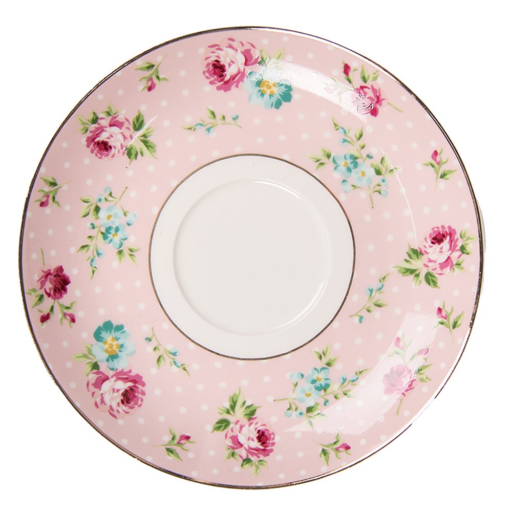 Kop en Schotel 250 ml Roze Porselein Bloemen Servies